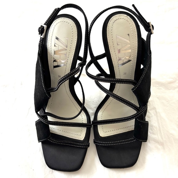 NWOT Zara Saldi Black High-Heeled Sandals Sleek Straps SZ 5 - Picture 15 of 16